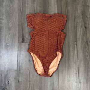 J.Crew Printed Cutout One-Piece Swimsuit WMNS L Burnt Red Lined Removable Strap